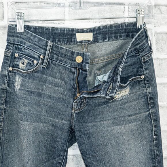 MOTHER Denim The Looker Distressed Skinny Jeans Blue Tarnished size 25 - Picture 2 of 11